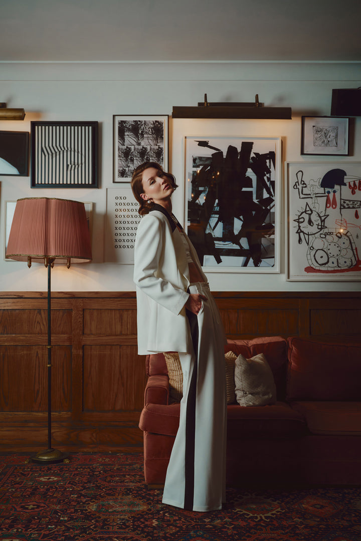 Sateen Veste Longue Contrastée - Écru