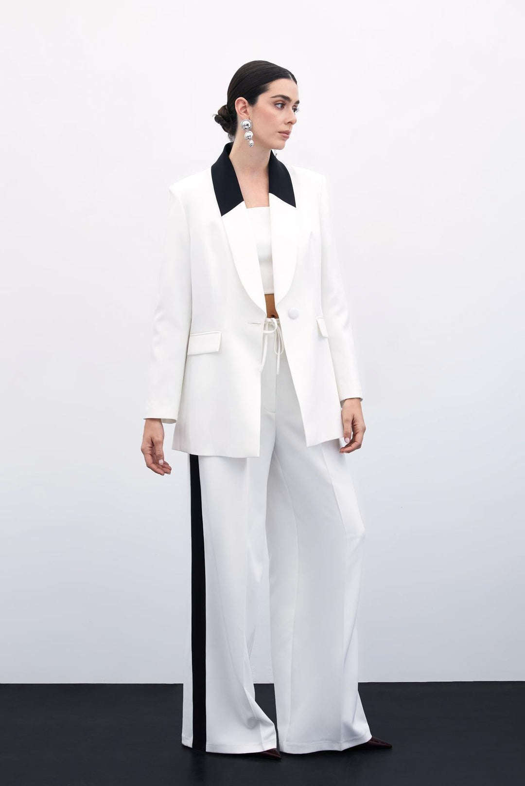 Sateen Veste Longue Contrastée - Écru