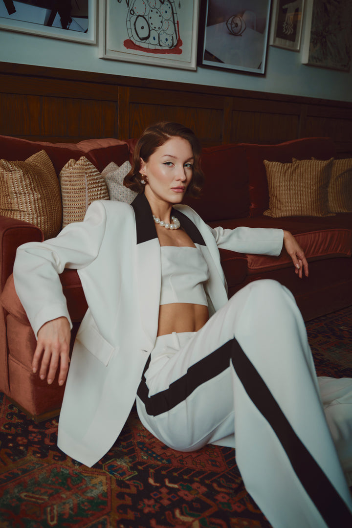 Sateen Veste Longue Contrastée - Écru