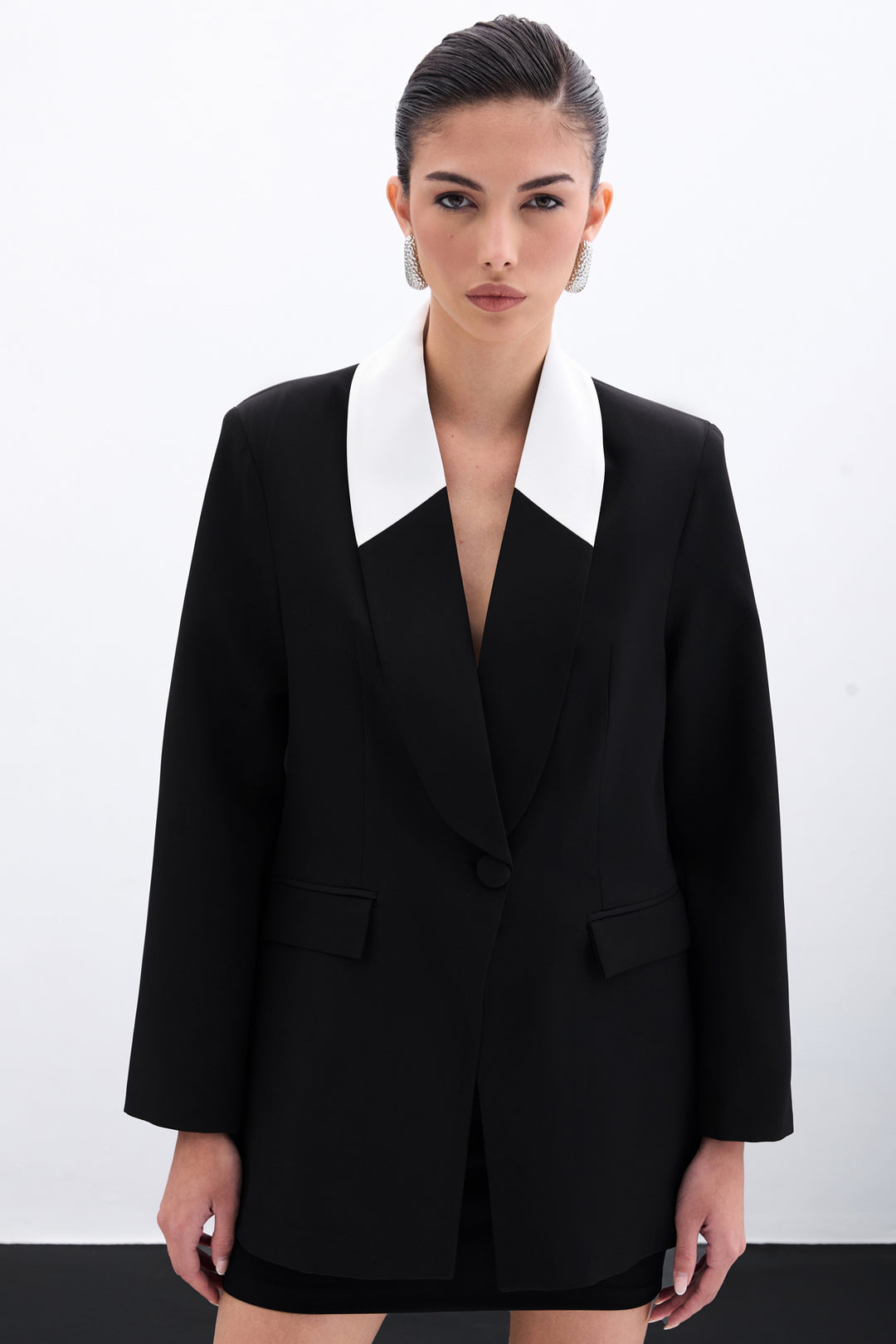 Sateen Veste Longue Contrastée - Noir