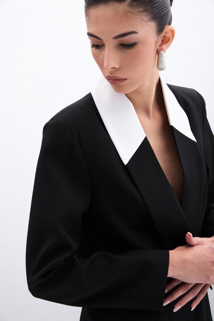 Sateen Veste Longue Contrastée - Noir
