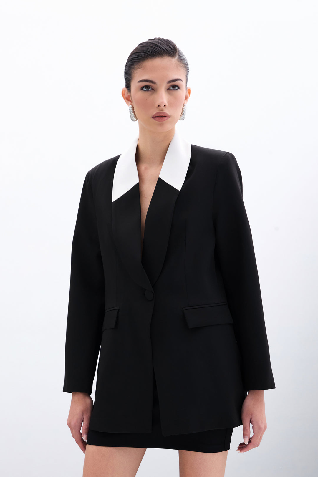 Sateen Veste Longue Contrastée - Noir
