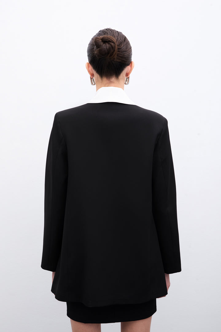 Sateen Veste Longue Contrastée - Noir