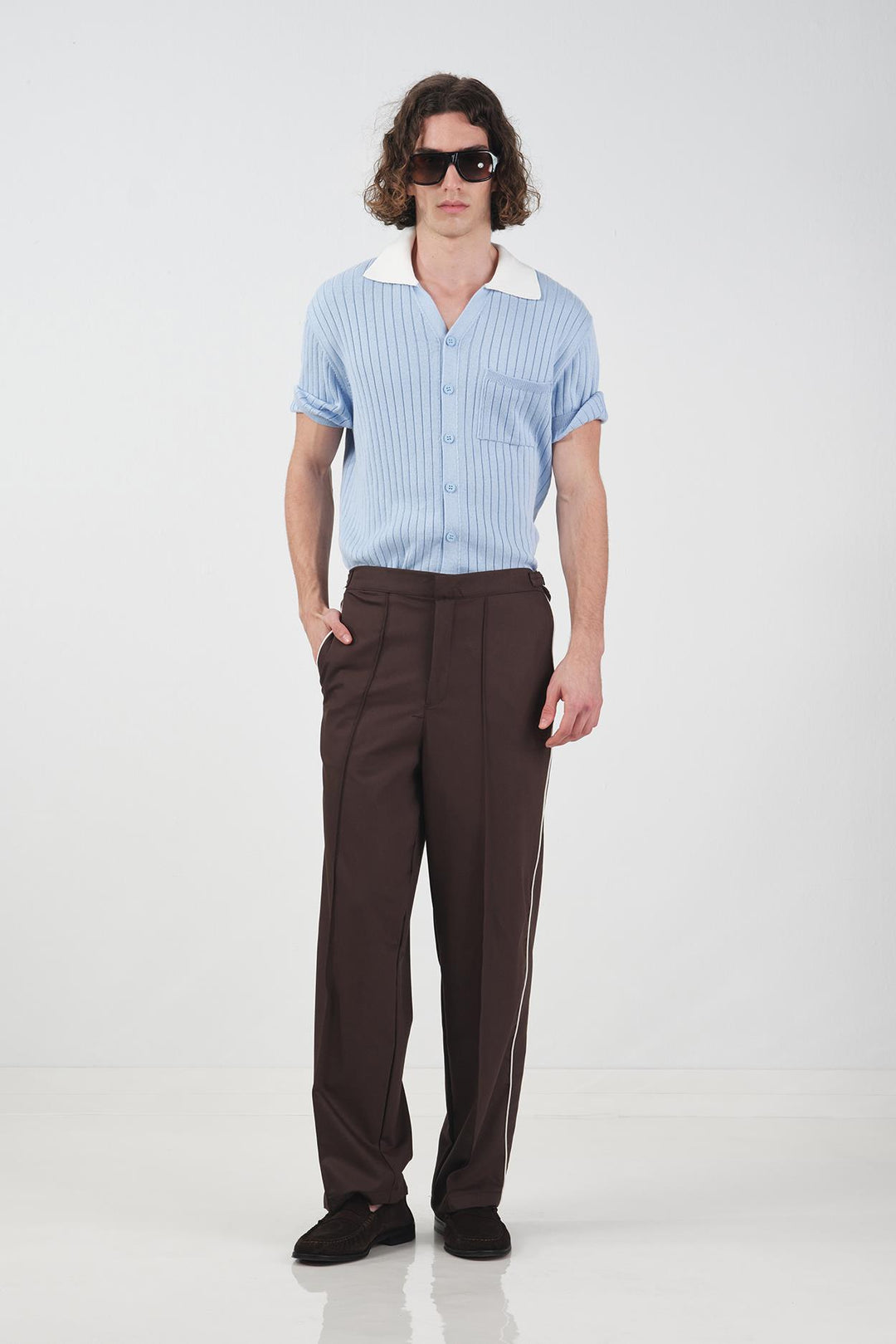Giesto Chemise en tricot à col contrasté bleu - Bleu