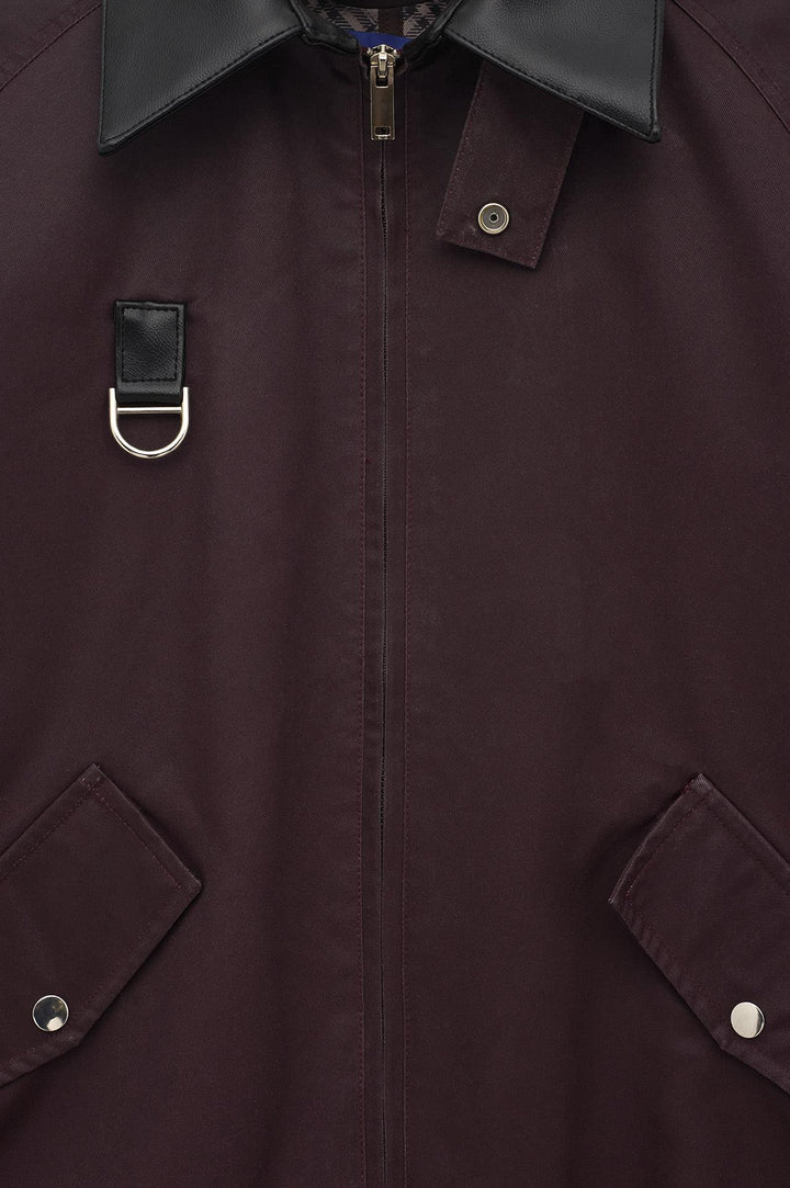 Giesto Veste courte en coton ciré bordeaux à col contrasté - Bordeaux