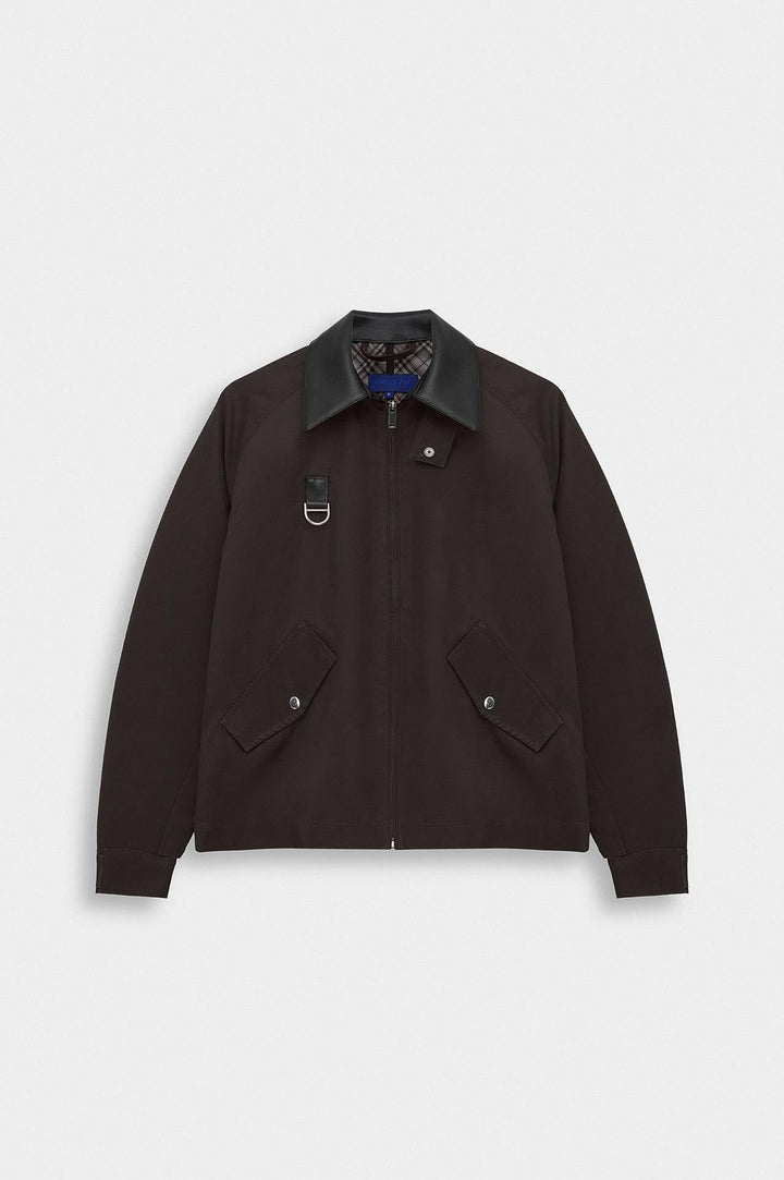 Giesto Veste courte en coton ciré marron à col contrasté - Marron
