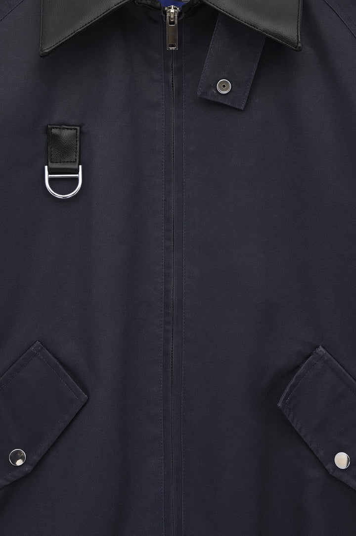 Giesto Veste courte en coton ciré bleu marine à col contrasté - Bleu marine