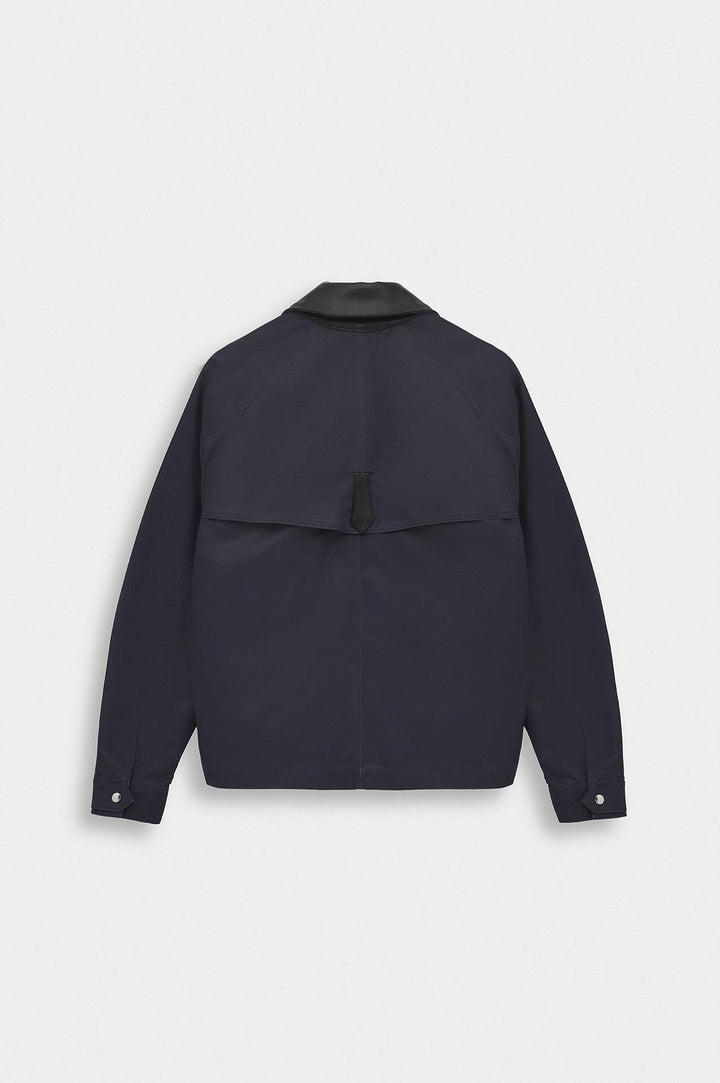 Giesto Veste courte en coton ciré bleu marine à col contrasté - Bleu marine