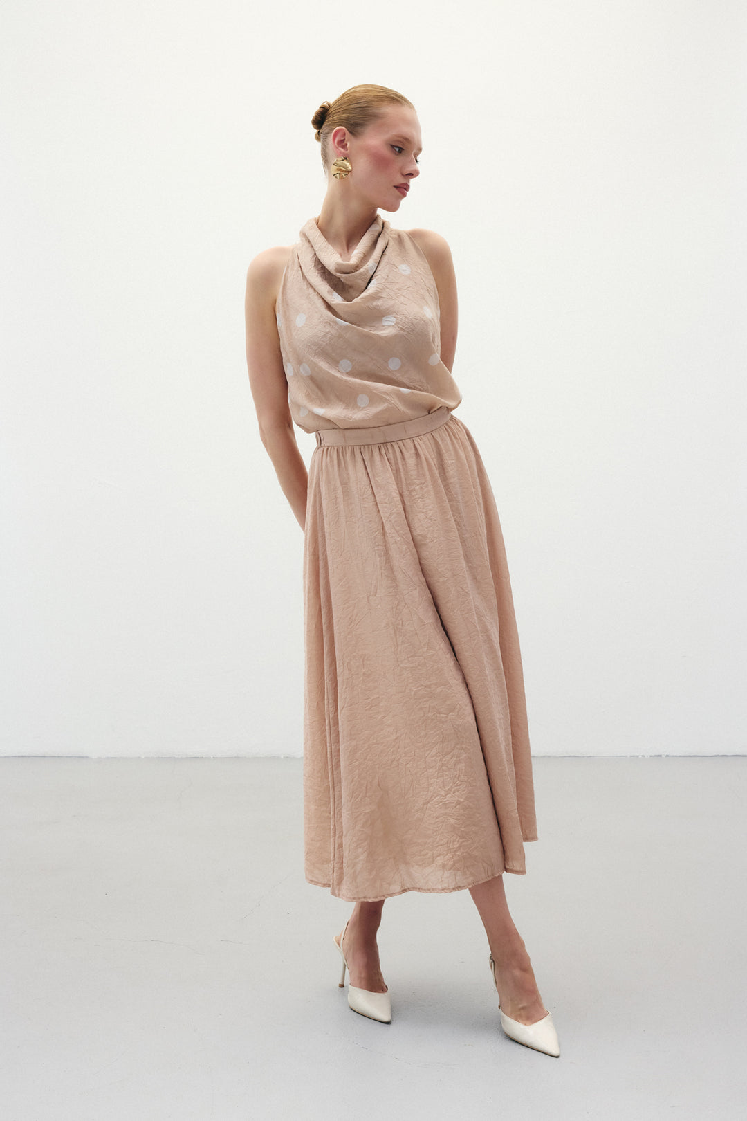 Sateen Jupe Évasée Plissée - Poudre