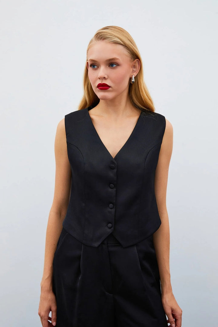 Sateen Gilet en satin crêpe - Noir