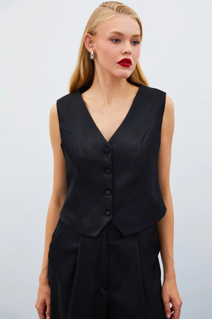 Sateen Gilet en satin crêpe - Noir
