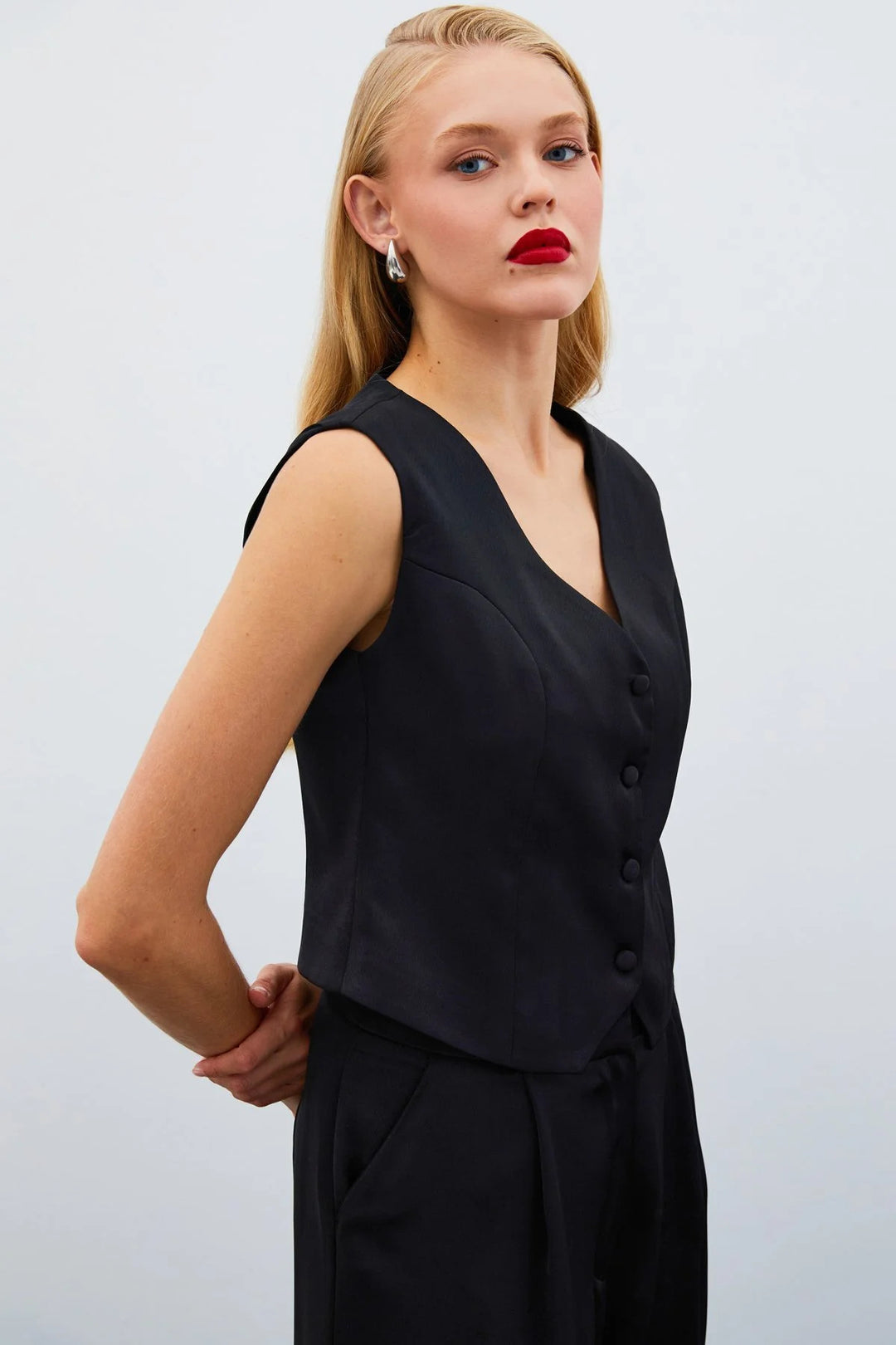 Sateen Gilet en satin crêpe - Noir