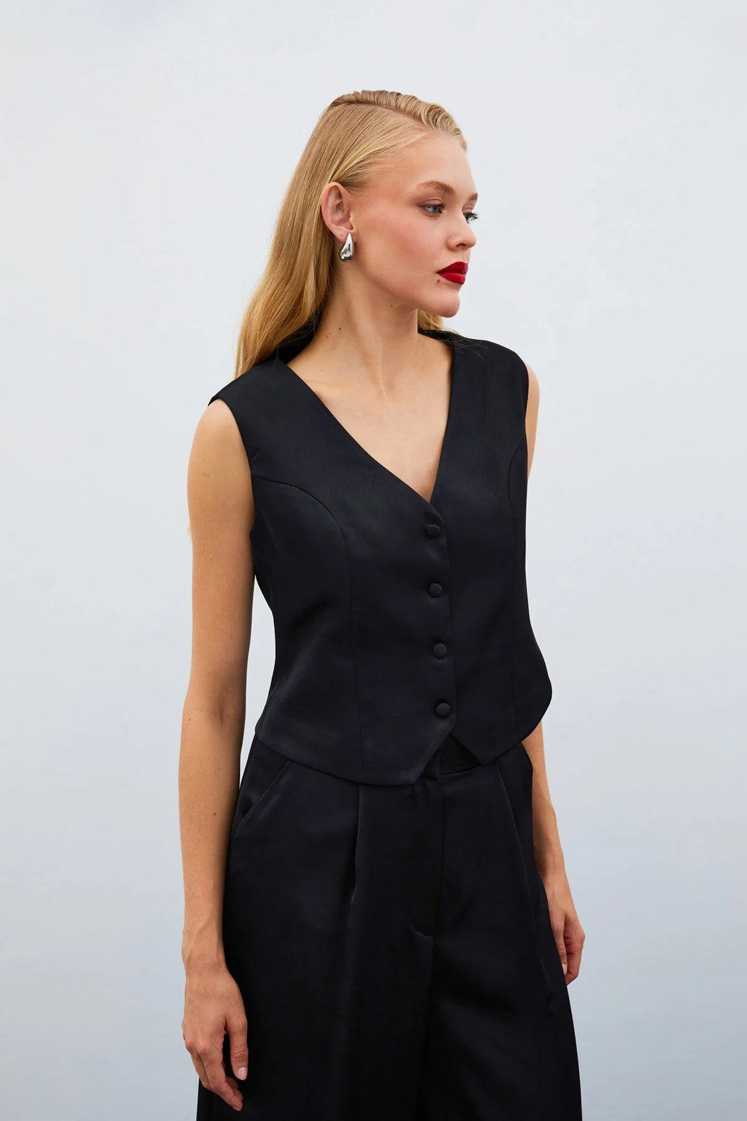 Sateen Gilet en satin crêpe - Noir