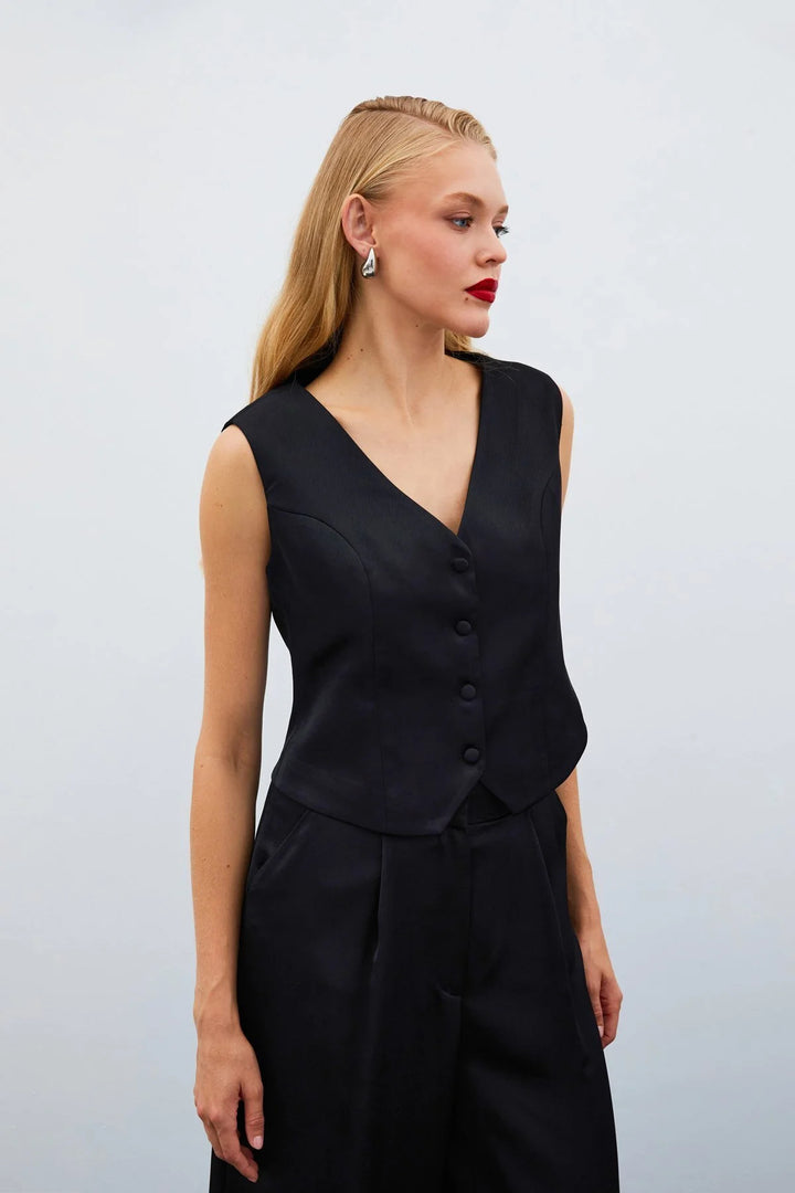 Sateen Gilet en satin crêpe - Noir