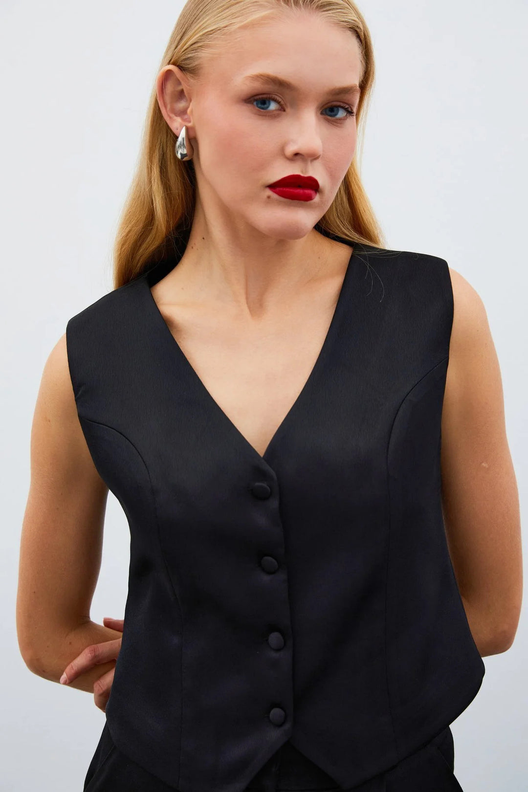 Sateen Gilet en satin crêpe - Noir