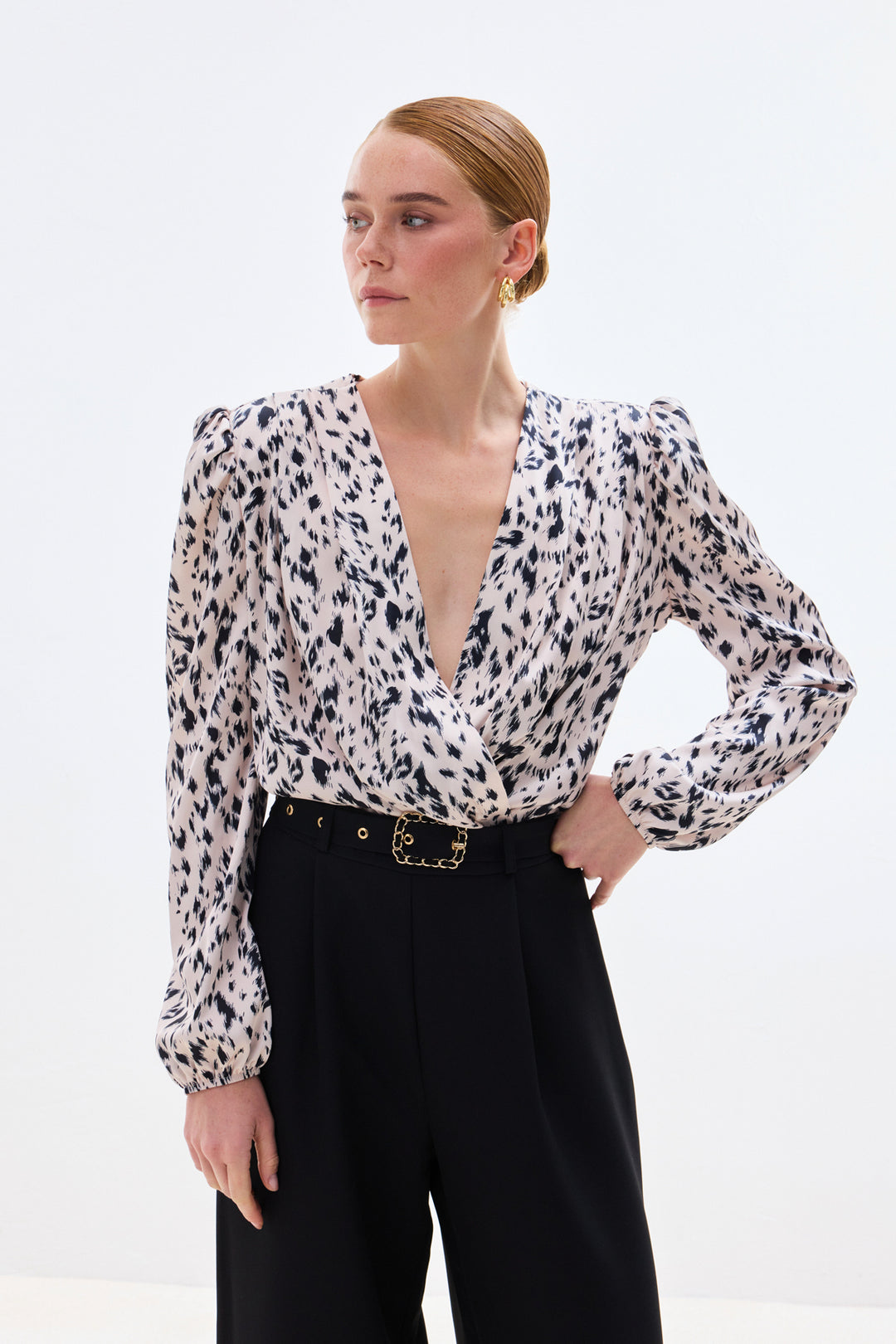 Sateen Blouse Bodysuit Croisée - Écru