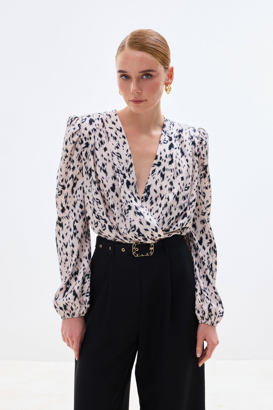 Sateen Blouse Bodysuit Croisée - Écru