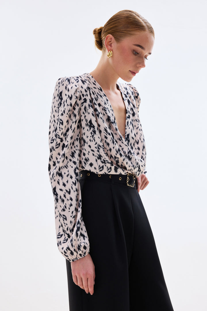 Sateen Blouse Bodysuit Croisée - Écru