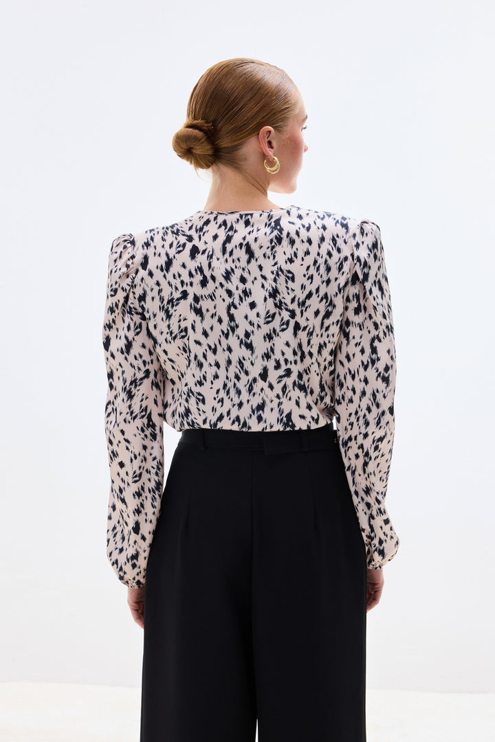 Sateen Blouse Bodysuit Croisée - Écru