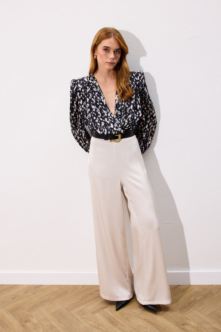 Sateen Blouse Bodysuit Croisée - Noir