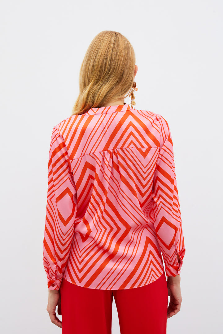 Sateen Blouse Croisée à Motifs - Fuchsia