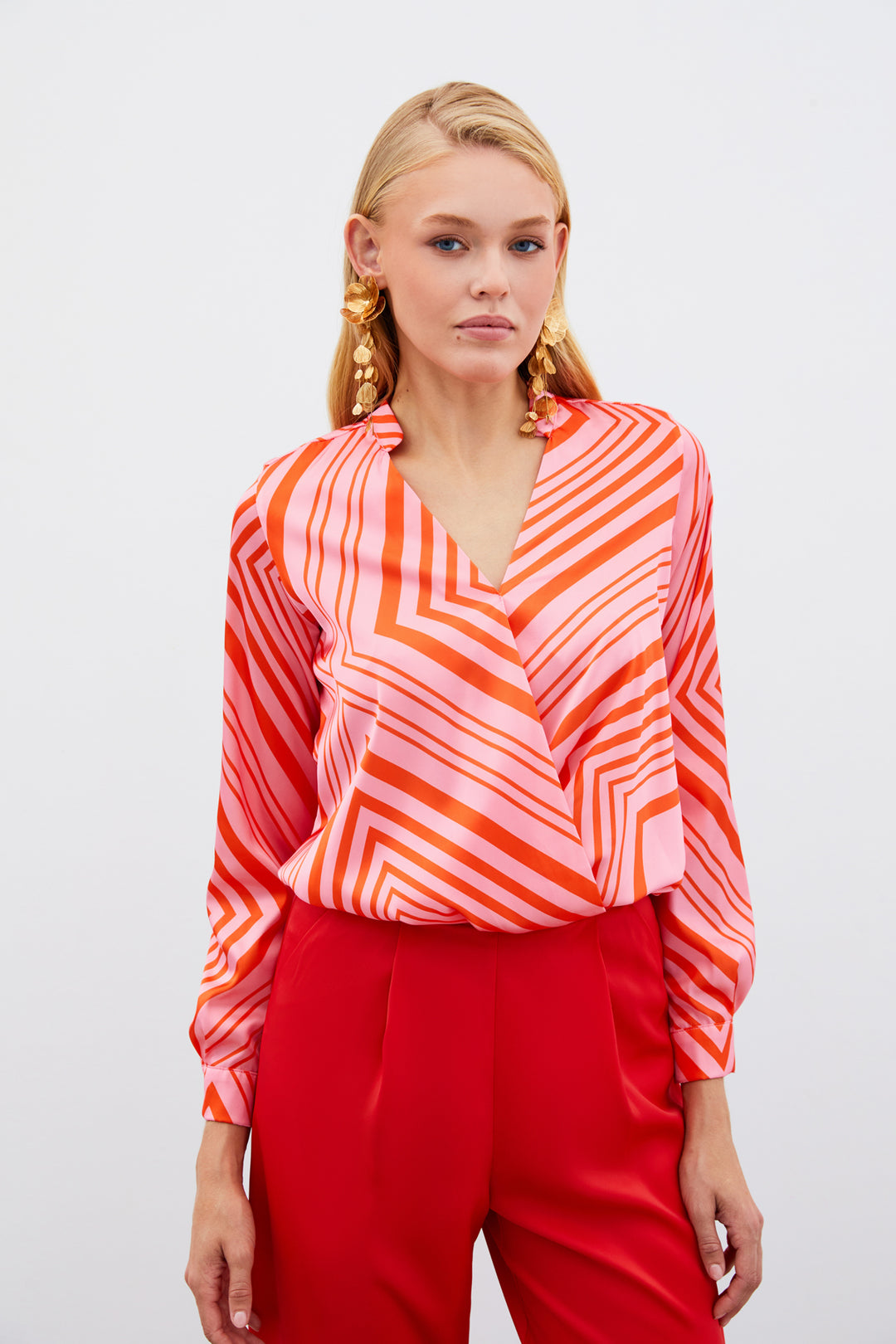 Sateen Blouse Croisée à Motifs - Fuchsia