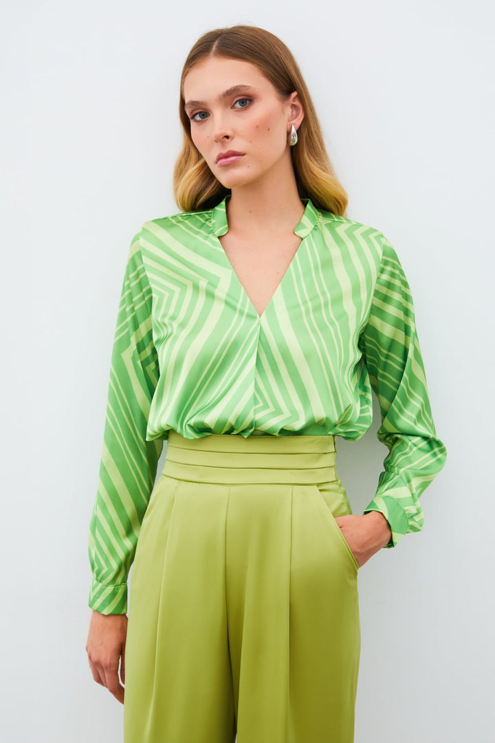 Sateen Blouse Croisée à Motifs - Vert