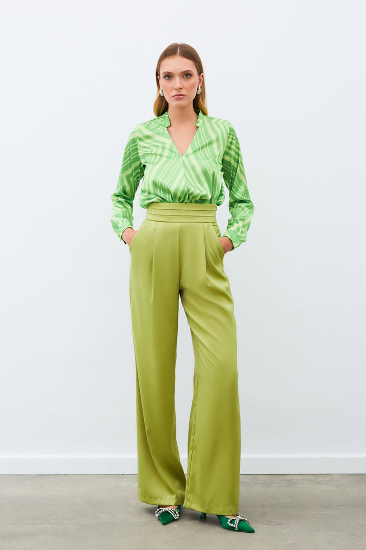 Sateen Blouse Croisée à Motifs - Vert