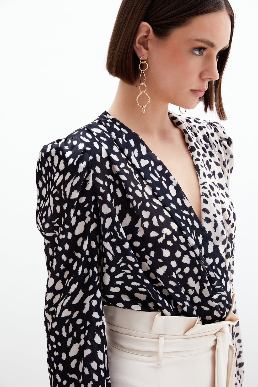 Sateen Body à Motif Croisé - Beige-Noir