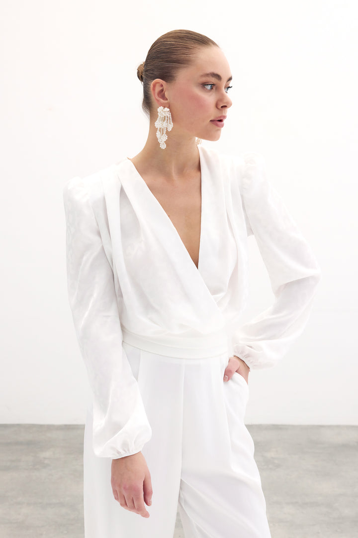 Sateen Body à motifs croisés - Écru