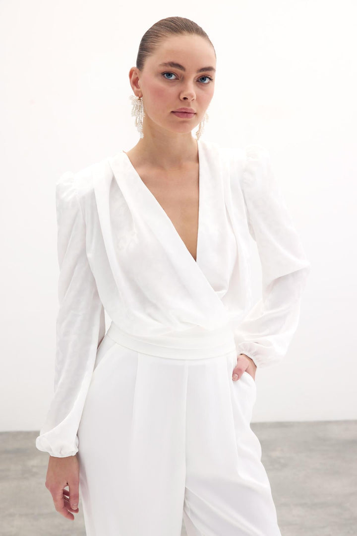 Sateen Body à motifs croisés - Écru