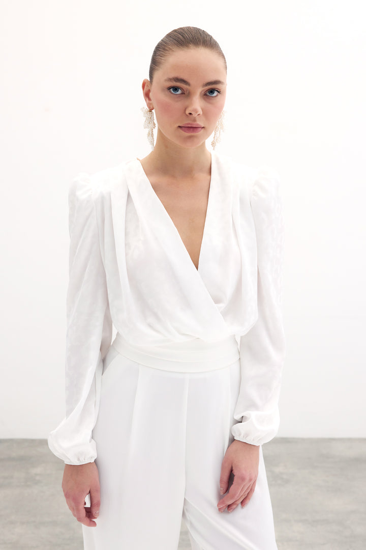Sateen Body à motifs croisés - Écru