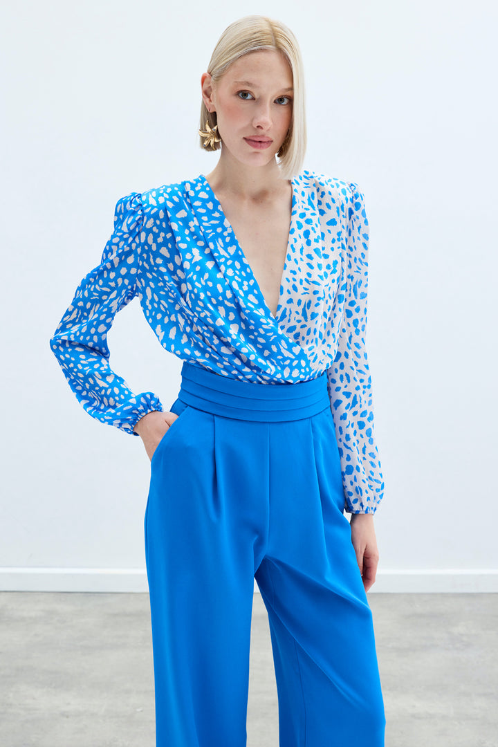 Sateen Body Imprimé Croisé - Écru-Bleu marine