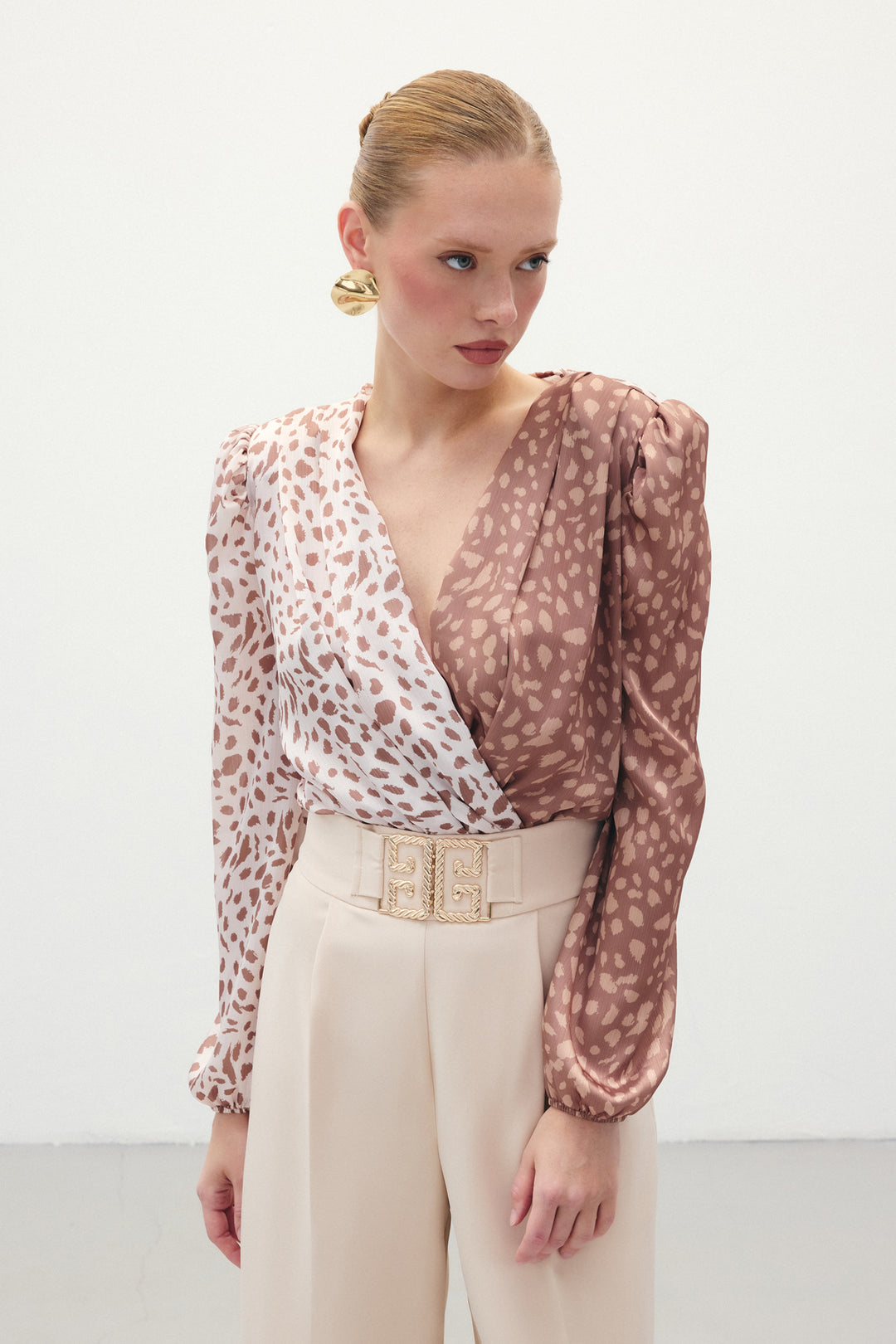 Sateen Body Imprimé Croisé - Marron-Beige