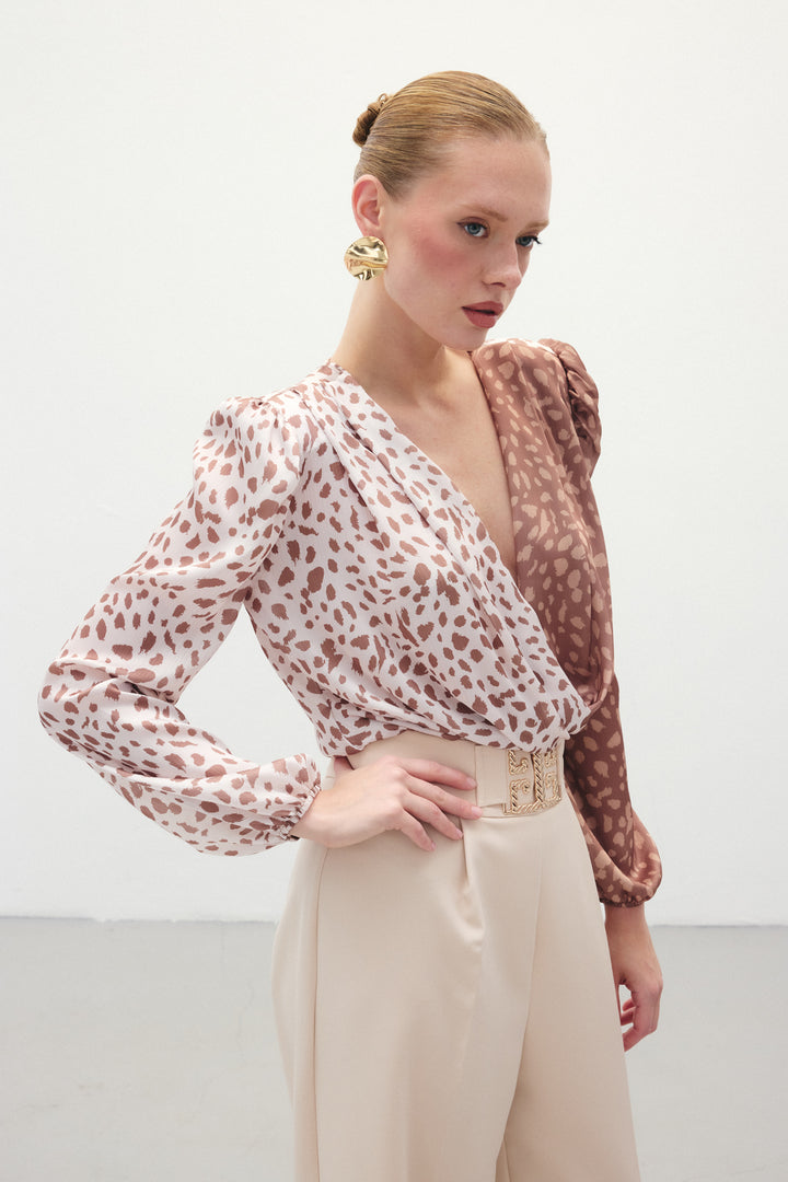 Sateen Body Imprimé Croisé - Marron-Beige