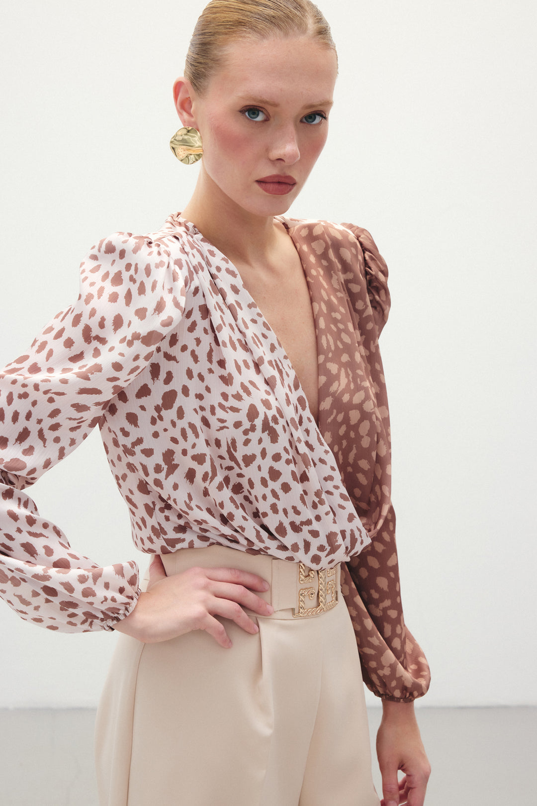Sateen Body Imprimé Croisé - Marron-Beige