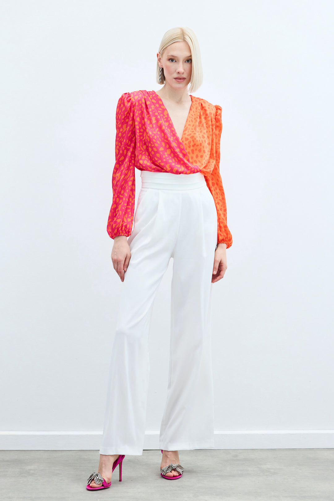 Sateen Body à motifs croisés - oranj-Fuchsia