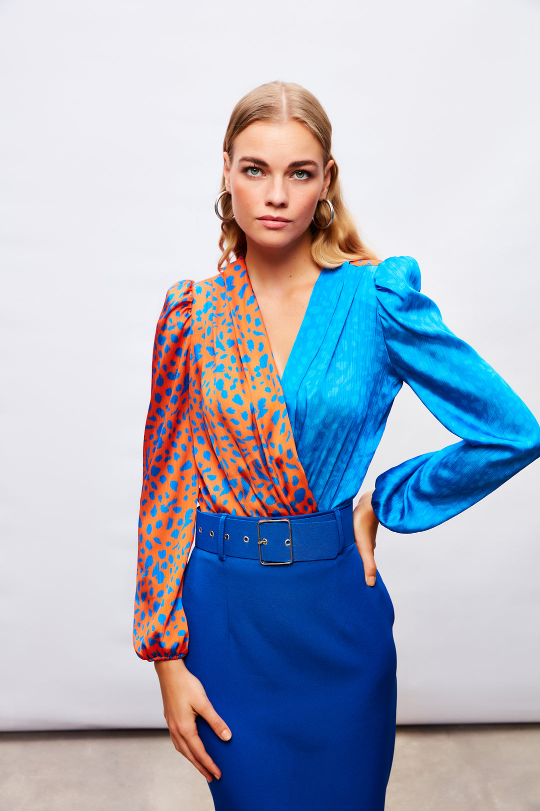 Sateen Body Croisé à Motifs - oranj-sax Bleu