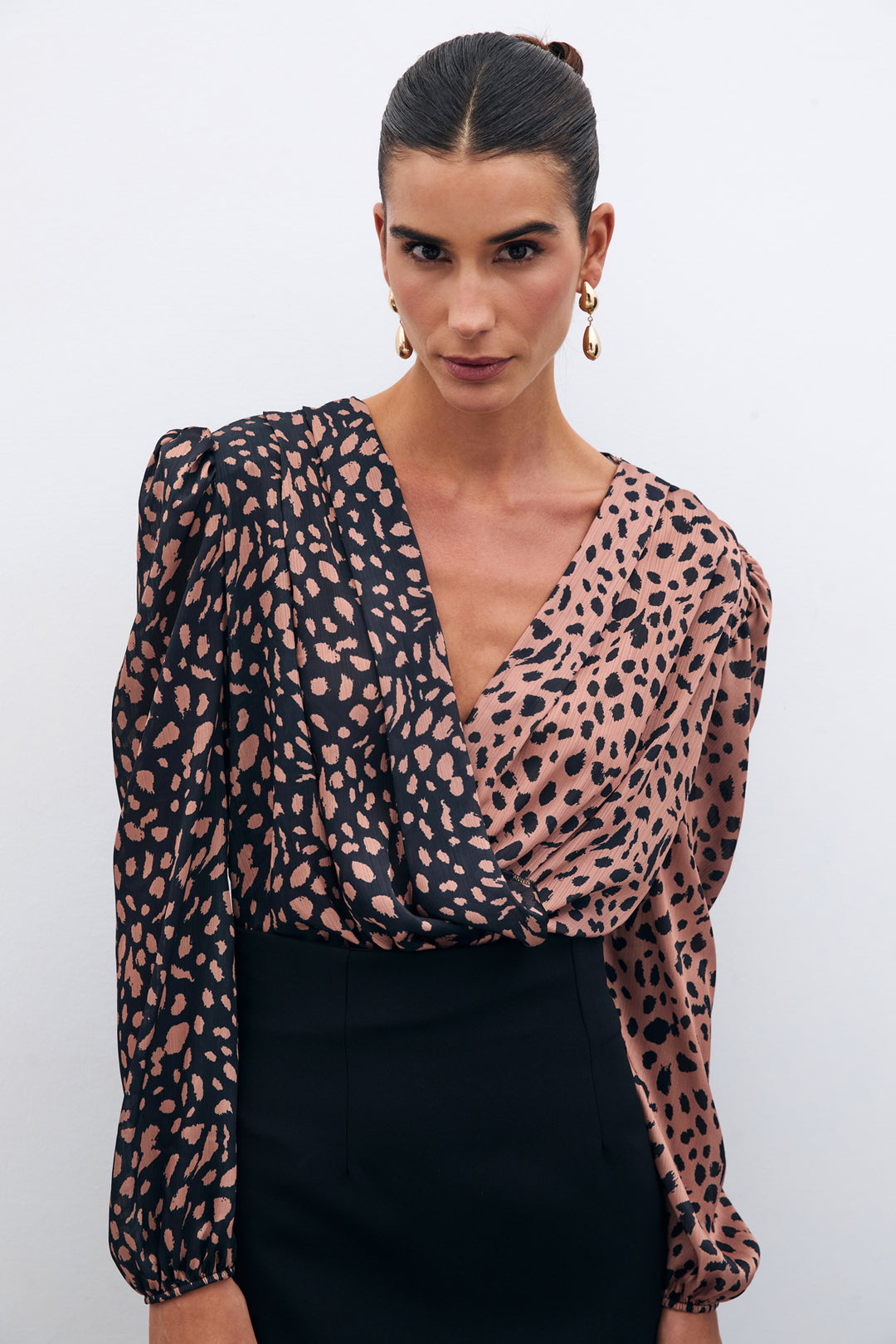 Sateen Body Imprimé Croisé - Noir-camel