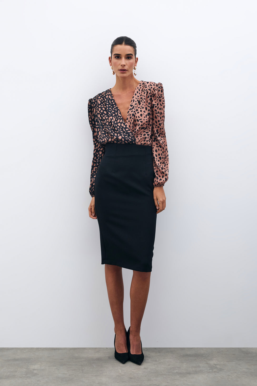 Sateen Body Imprimé Croisé - Noir-camel