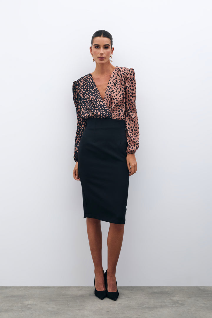 Sateen Body Imprimé Croisé - Noir-camel