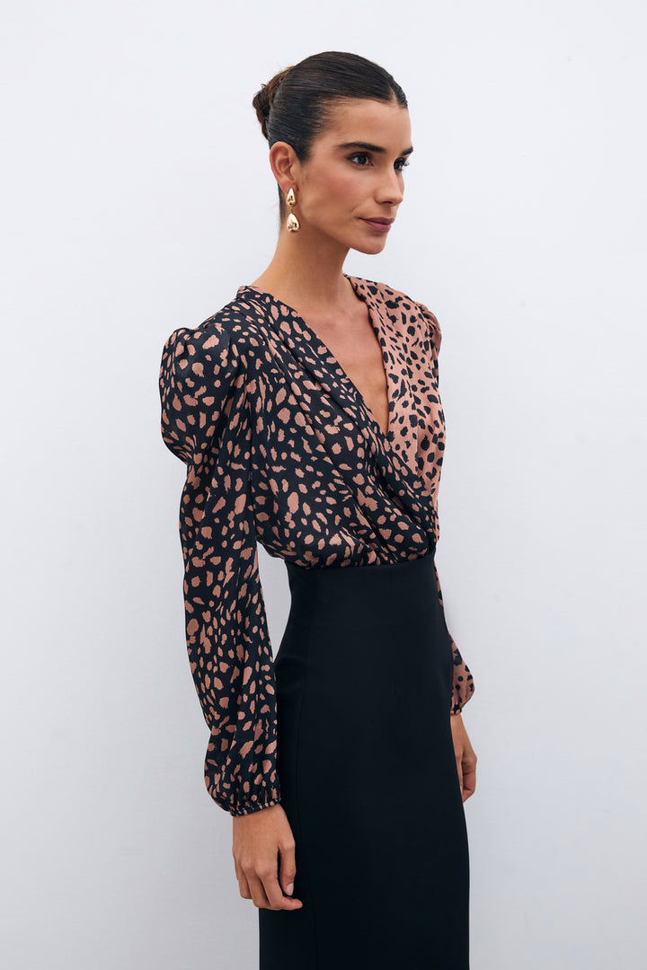 Sateen Body Imprimé Croisé - Noir-camel