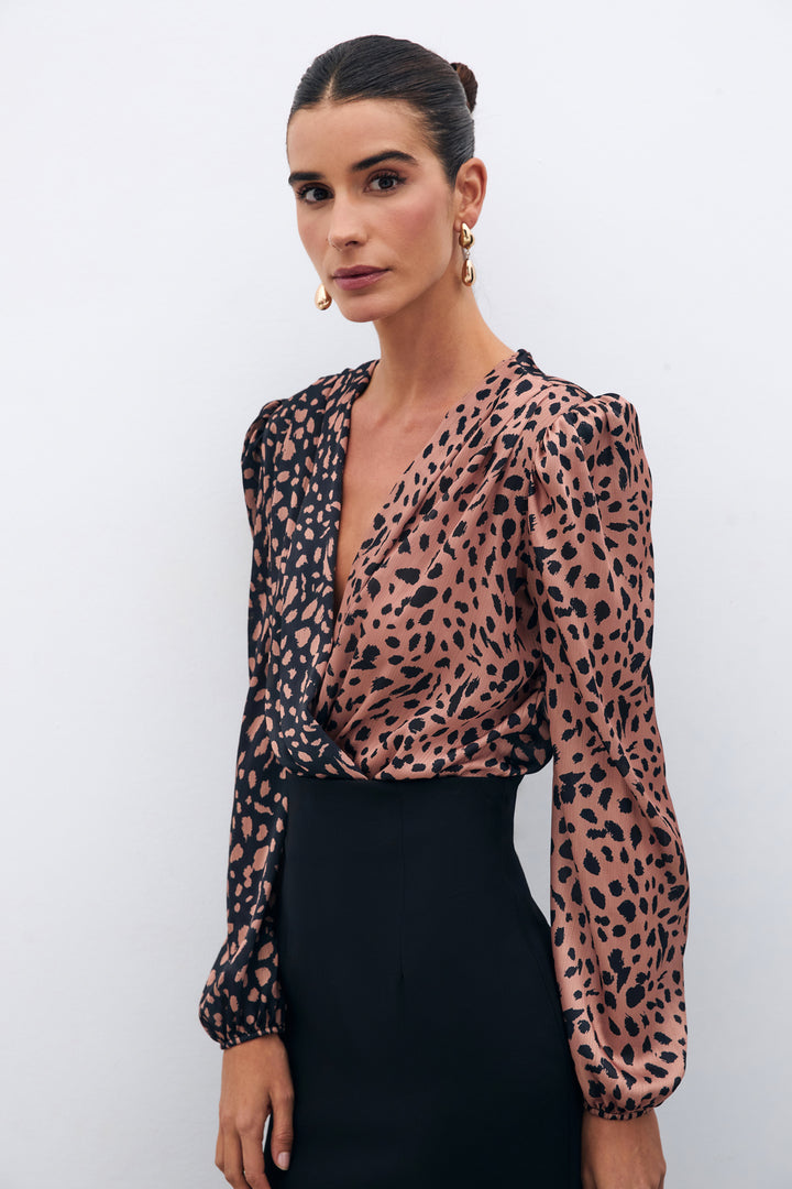 Sateen Body Imprimé Croisé - Noir-camel