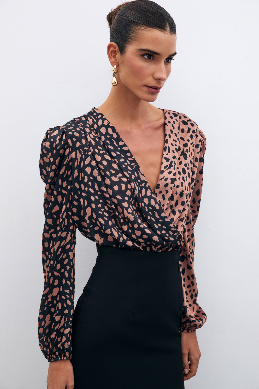 Sateen Body Imprimé Croisé - Noir-camel