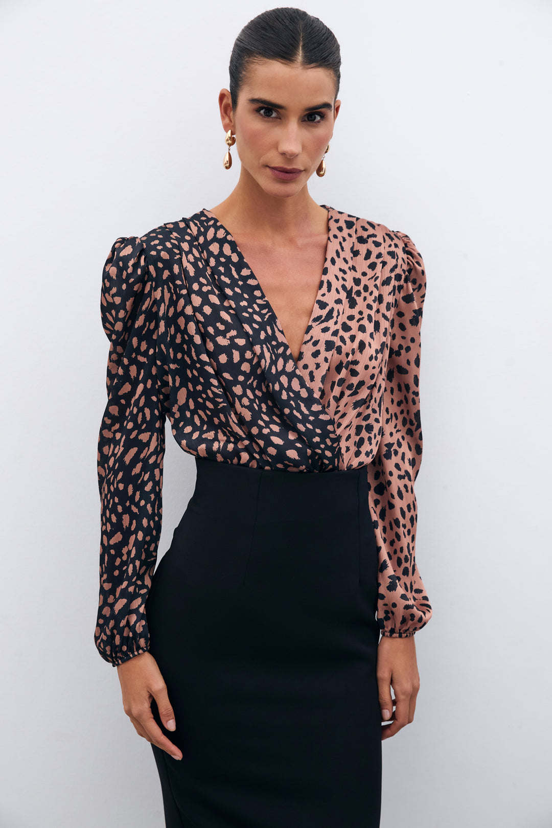 Sateen Body Imprimé Croisé - Noir-camel
