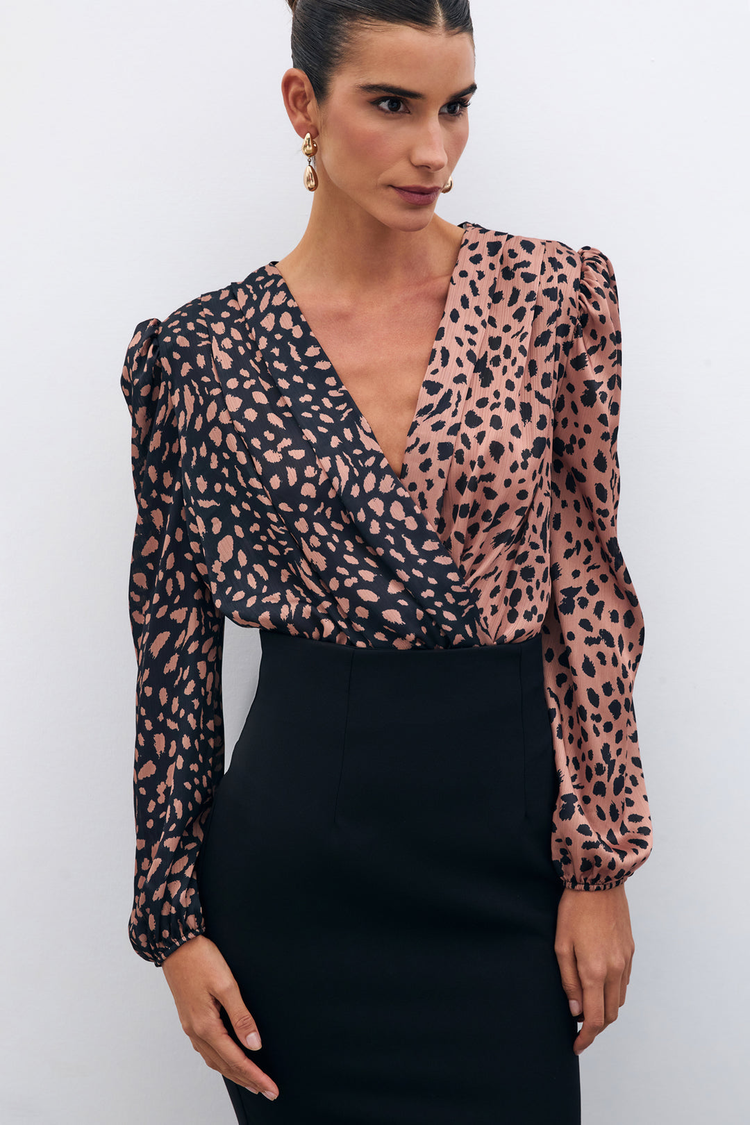 Sateen Body Imprimé Croisé - Noir-camel