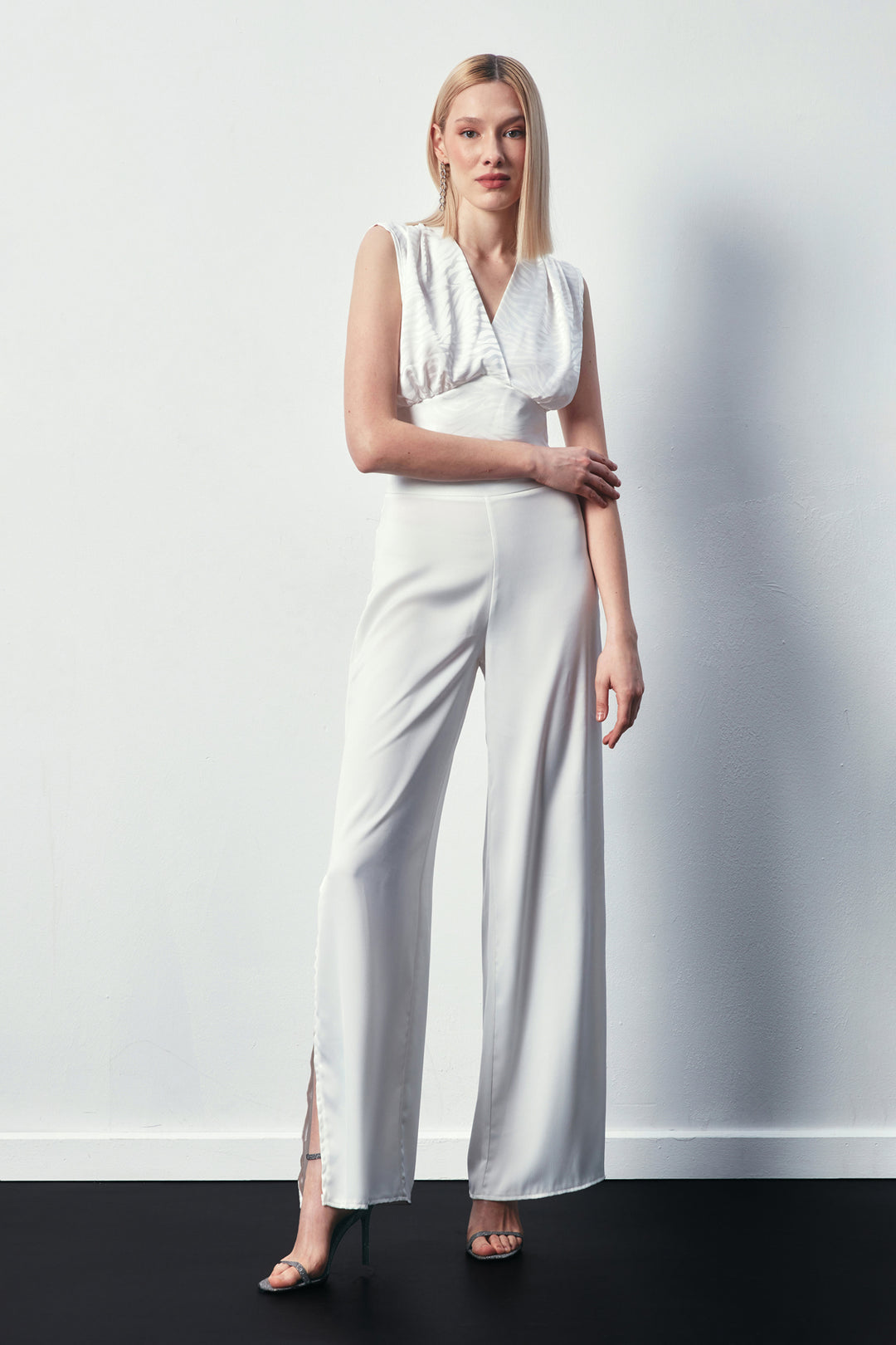 Sateen Blouse en satin à motifs croisés - Écru