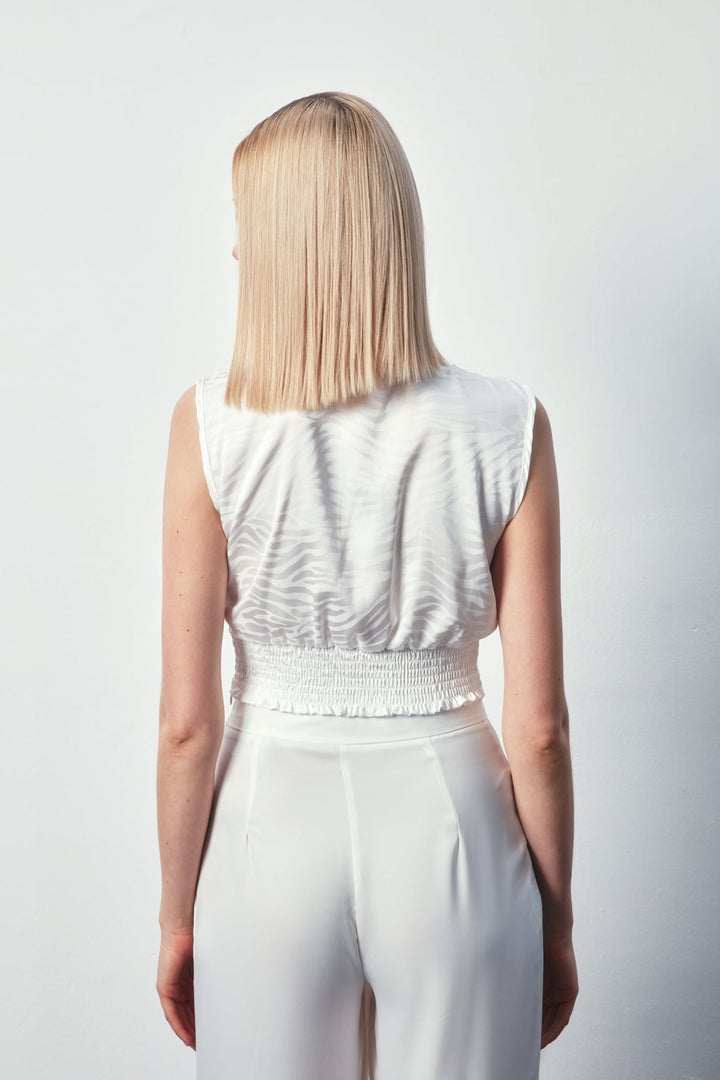 Sateen Blouse en satin à motifs croisés - Écru