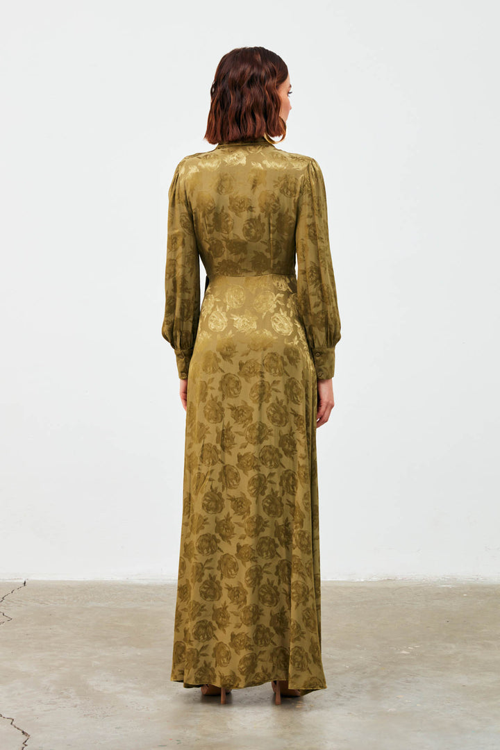 Sateen Robe Longue à Imprimé Croisé - Kaki