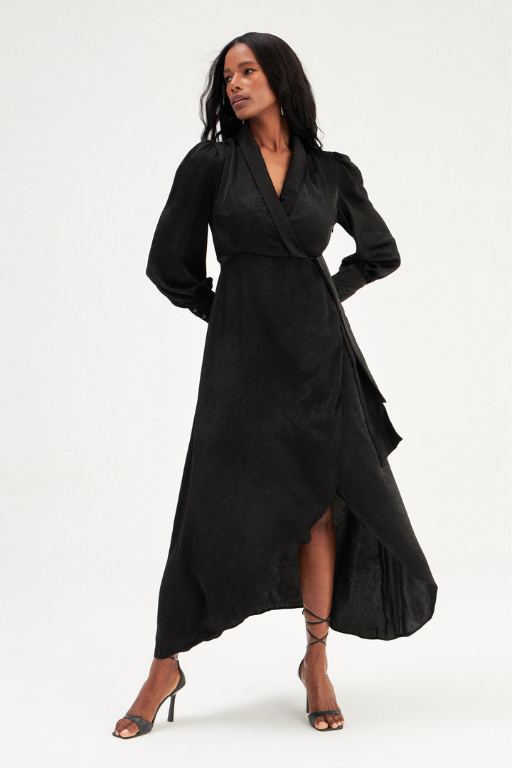 Sateen Robe longue à détails croisés - Noir